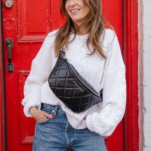 Poppy and Peonies Black Quilted Sidekick Bag